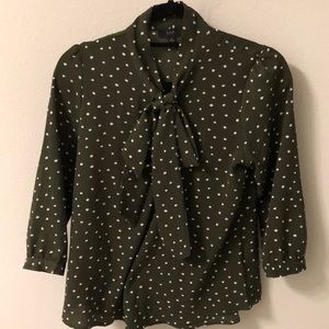 Olive Top with Polka Dots